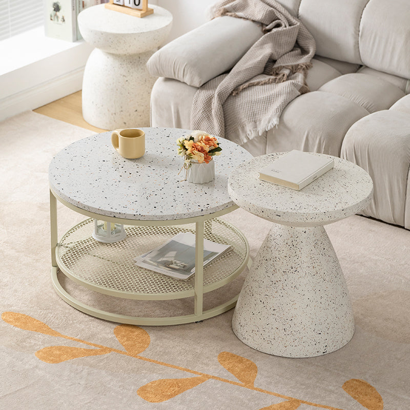 16"H Contemporary Coffee Table White Coffee Cocktail Table with Storage