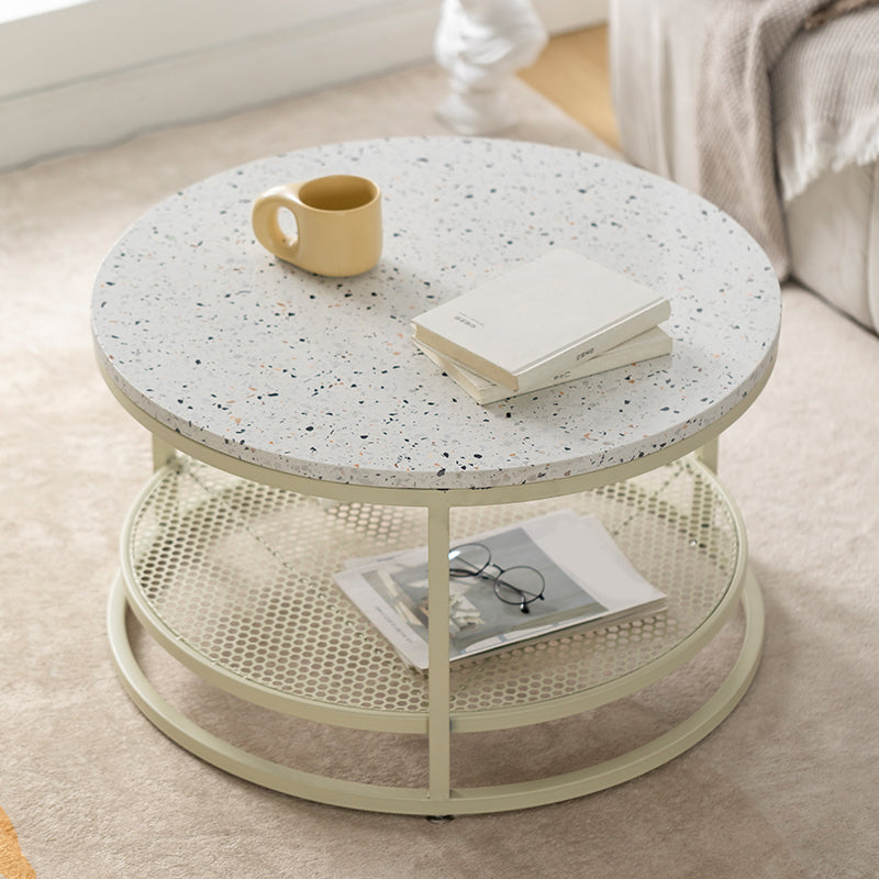 16"H Contemporary Coffee Table White Coffee Cocktail Table with Storage