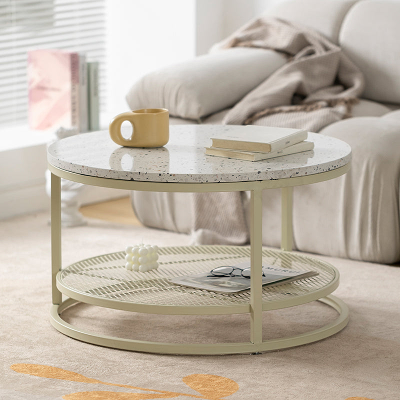 16"H Contemporary Coffee Table White Coffee Cocktail Table with Storage