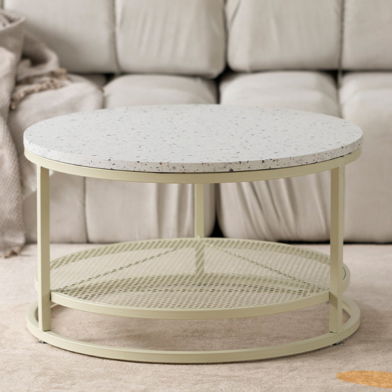 16"H Contemporary Coffee Table White Coffee Cocktail Table with Storage