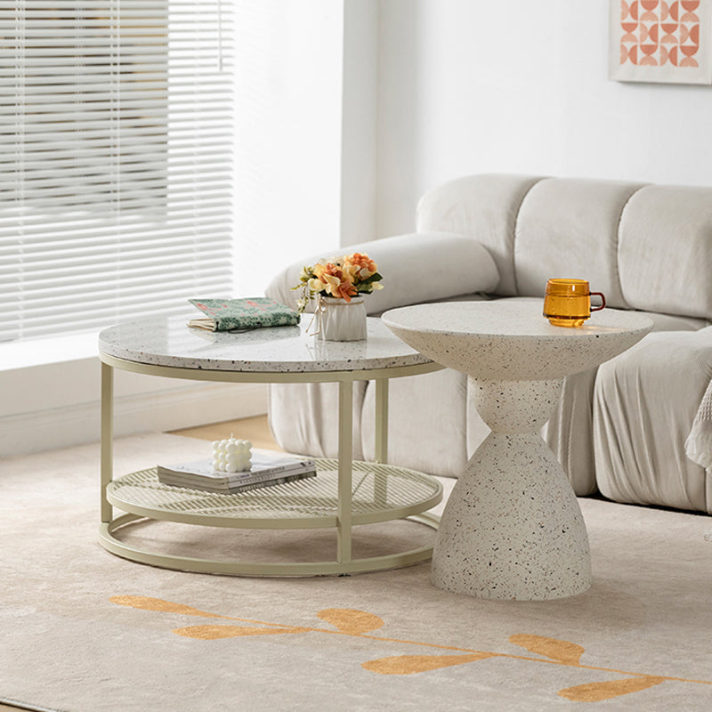 16"H Contemporary Coffee Table White Coffee Cocktail Table with Storage