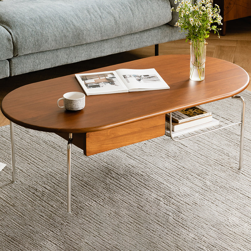 23" Wide Contemporary Coffee Table Oval Coffee Cocktail Table with Storage