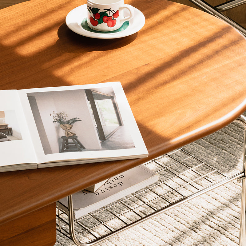 23" Wide Contemporary Coffee Table Oval Coffee Cocktail Table with Storage