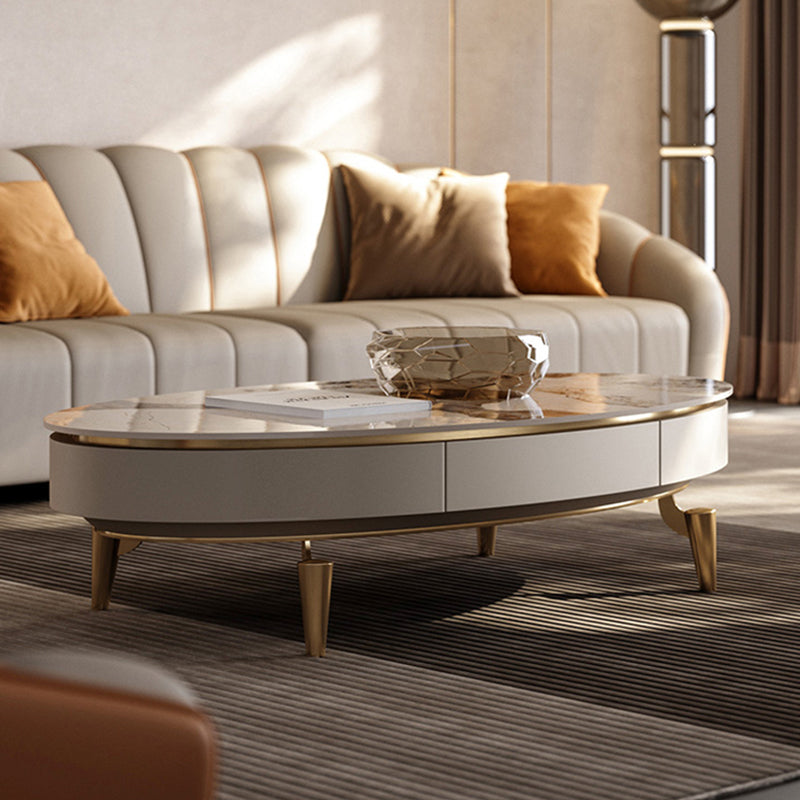 4 Legs Cocktail Table Modern Rectangle Single Coffee Table with 4 Drawers