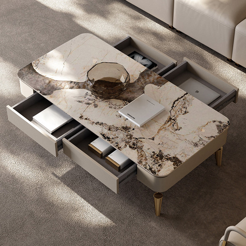 4 Legs Cocktail Table Modern Rectangle Single Coffee Table with 4 Drawers