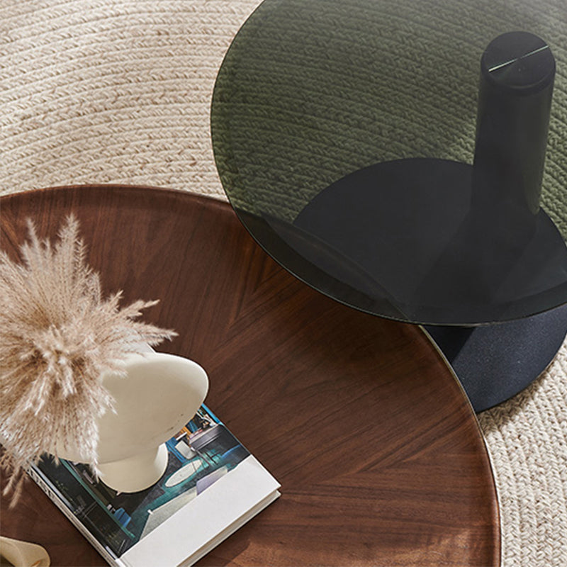 Modern Round Wood Single Coffee Table Pedestal Bunching Tables