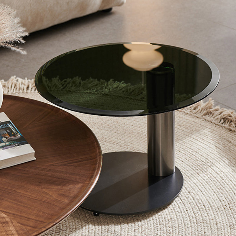 Modern Round Wood Single Coffee Table Pedestal Bunching Tables