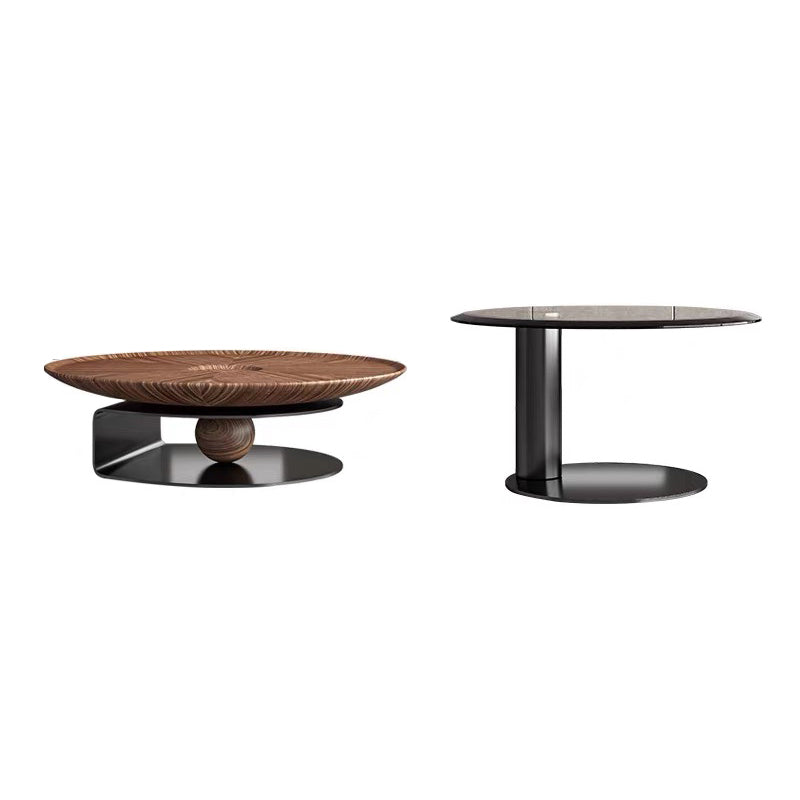 Modern Round Wood Single Coffee Table Pedestal Bunching Tables