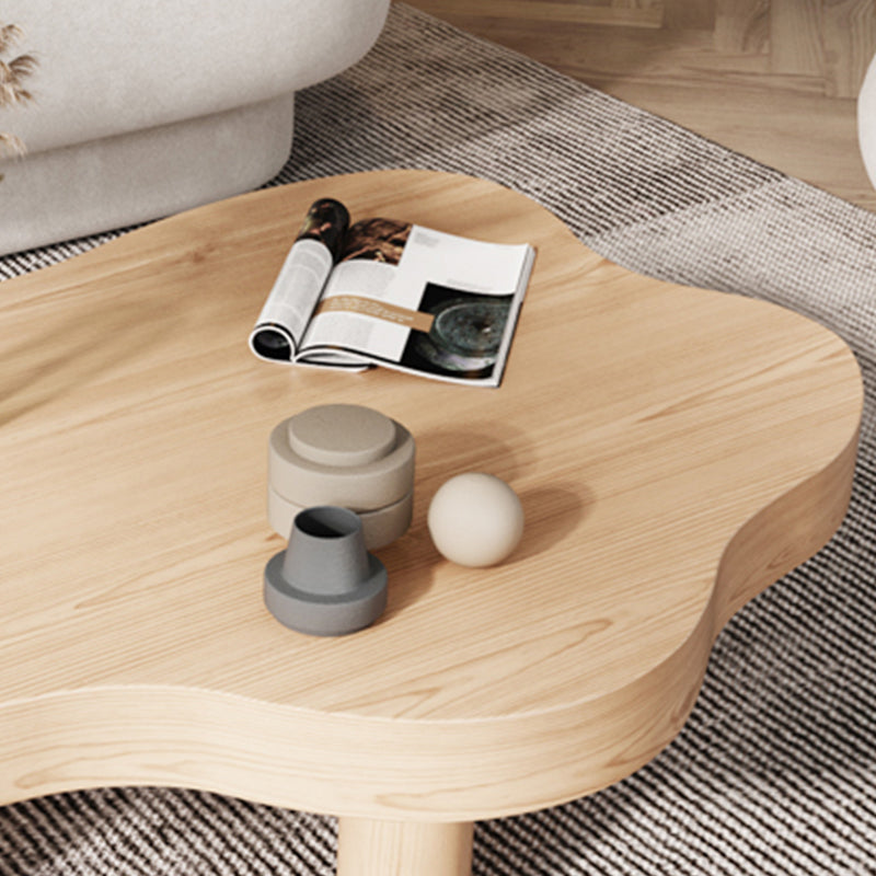 Free-Form Single Coffee Table Solid Wood Coffee Table with 3 Legs