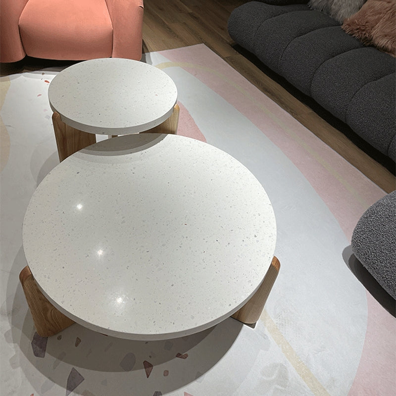 3 Legs Single Coffee Table Modern Round White Slate Coffee Table