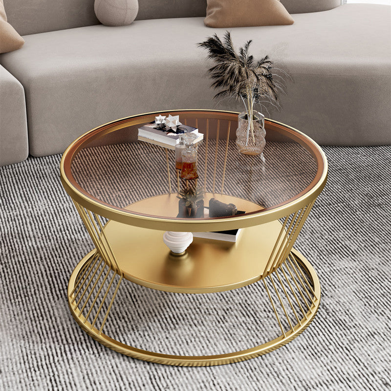 Glass and Metal Single Coffee Table Tropical Frame Coffee Table with Shelf