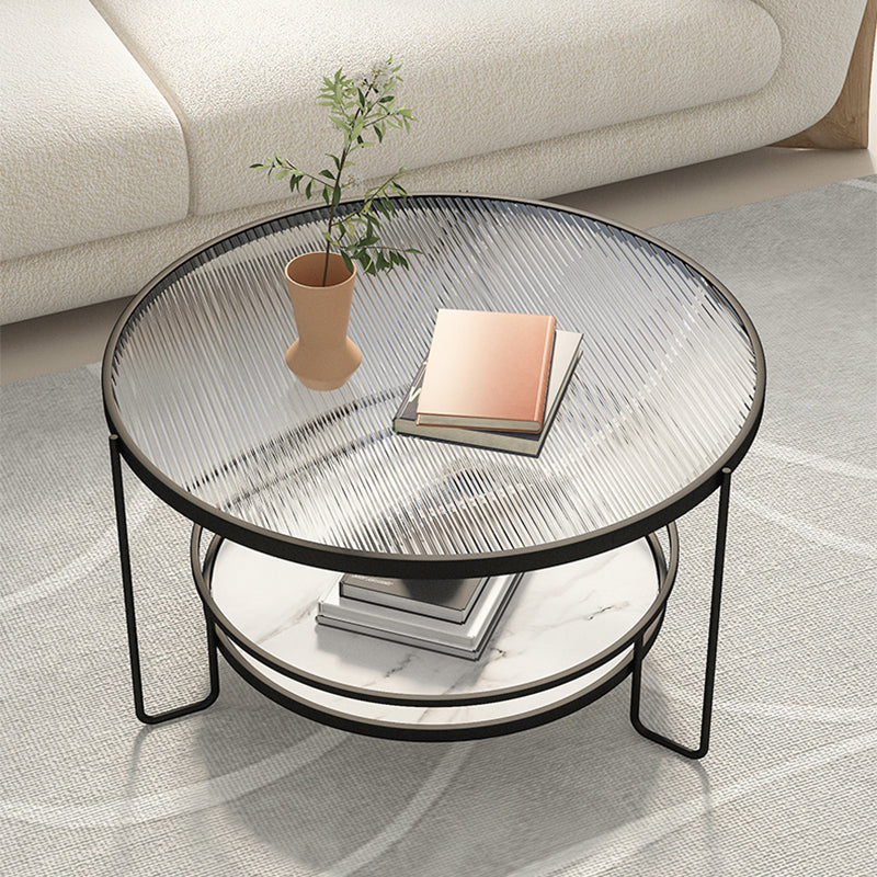 Round Tropical Single Coffee Table No Distressing Glass Coffee Table with 3 Legs