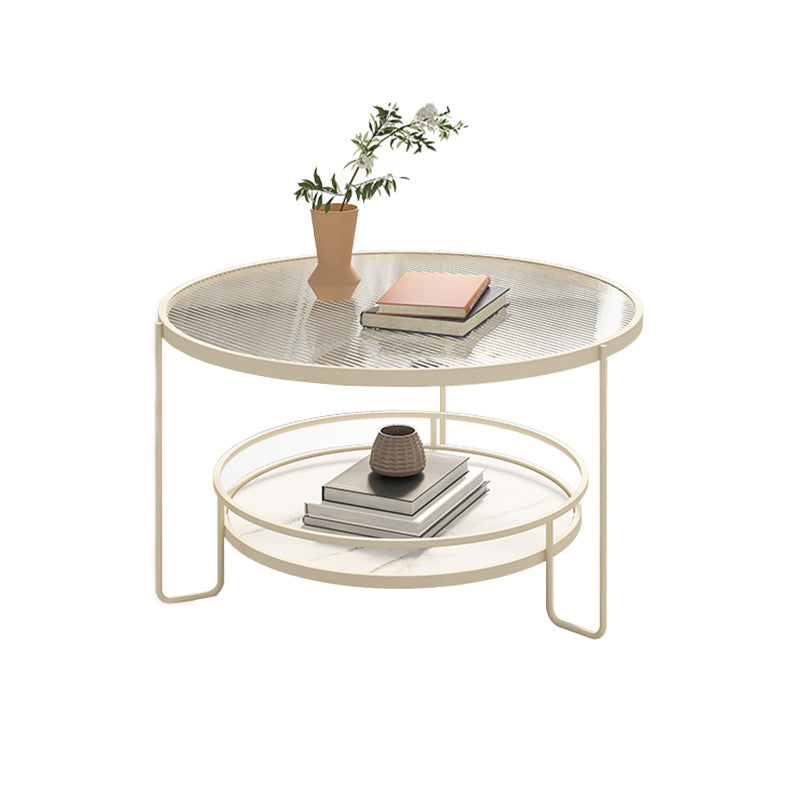 Round Tropical Single Coffee Table No Distressing Glass Coffee Table with 3 Legs