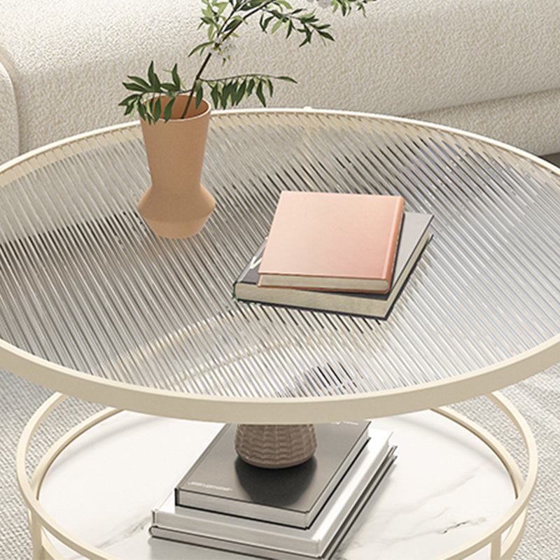 Round Tropical Single Coffee Table No Distressing Glass Coffee Table with 3 Legs