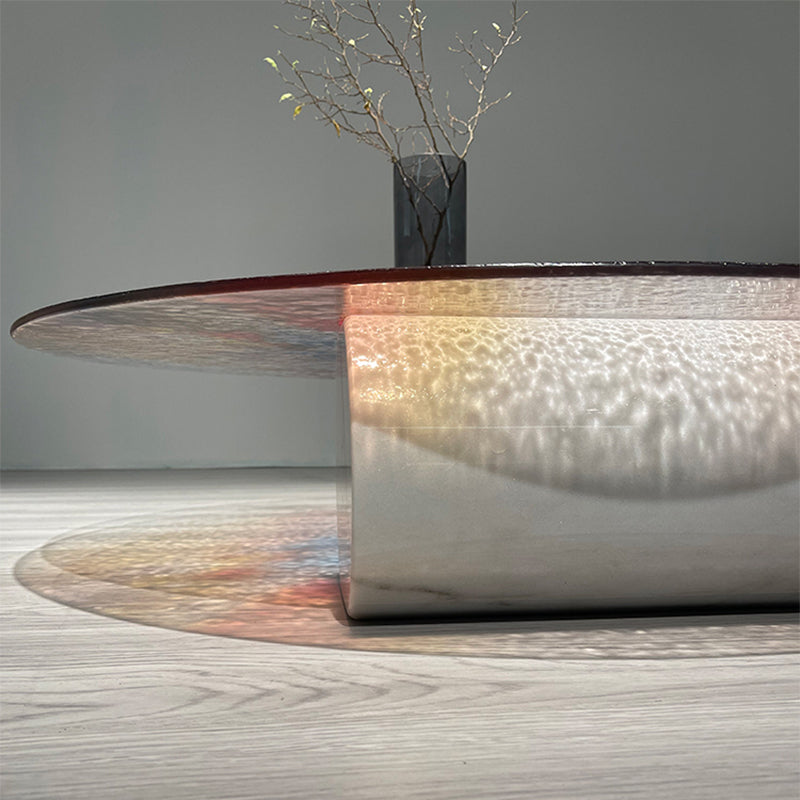 Round No Distressing Coffee Table Glass Tropical Single Coffee Table with 2 Legs