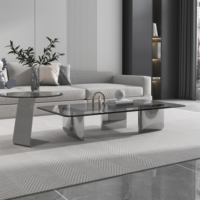 Glass Single Coffee Table Tropical Round Cocktail Table with 3 Legs