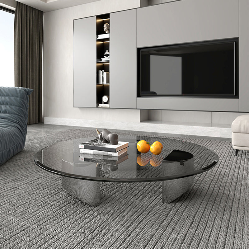 Glass Single Coffee Table Tropical Round Cocktail Table with 3 Legs