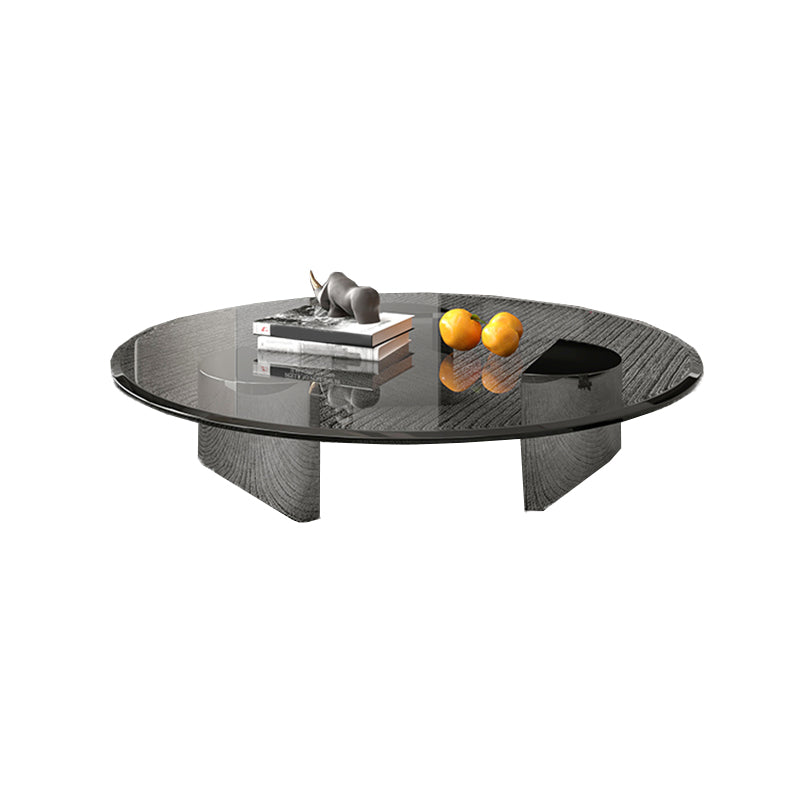 Glass Single Coffee Table Tropical Round Cocktail Table with 3 Legs