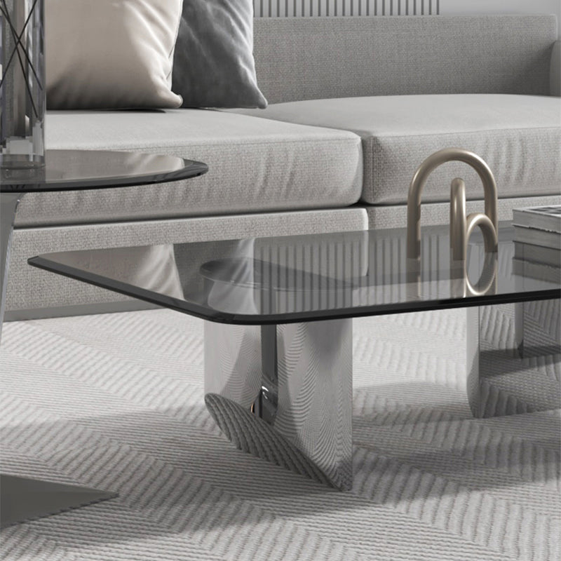 Glass Single Coffee Table Tropical Round Cocktail Table with 3 Legs