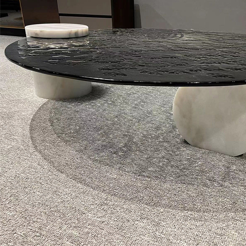 Tropical Round Cocktail Table Glass Pedestal Single Coffee Table