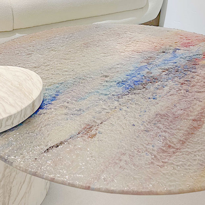 Tropical Round Cocktail Table Glass Pedestal Single Coffee Table