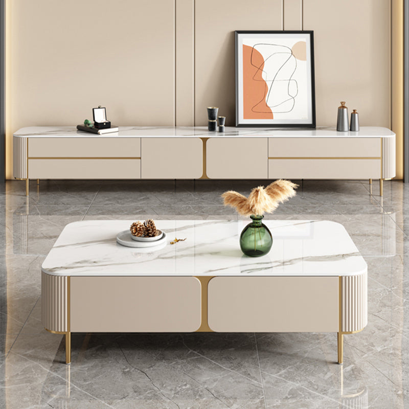 Rectangle Storage Coffee Table Glam Slate Cocktail Table with 4 Legs