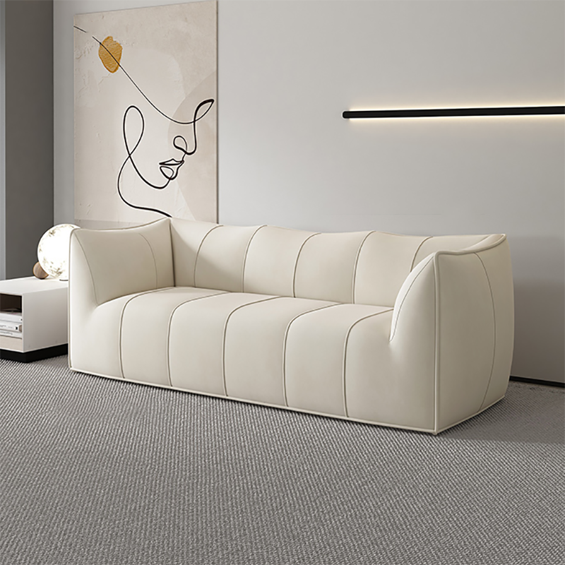 Contemporary White Cushions Flared Arm Fabric Living Room Seating