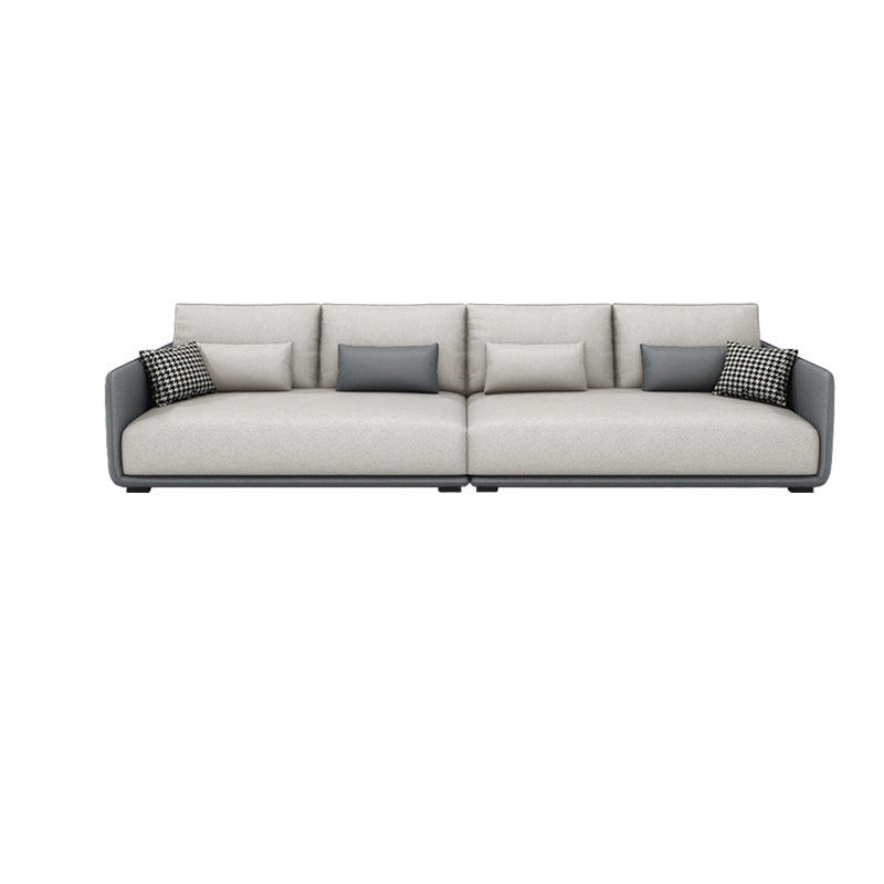 Modern White Pillows Square Arm Living Room Faux Leather Seating