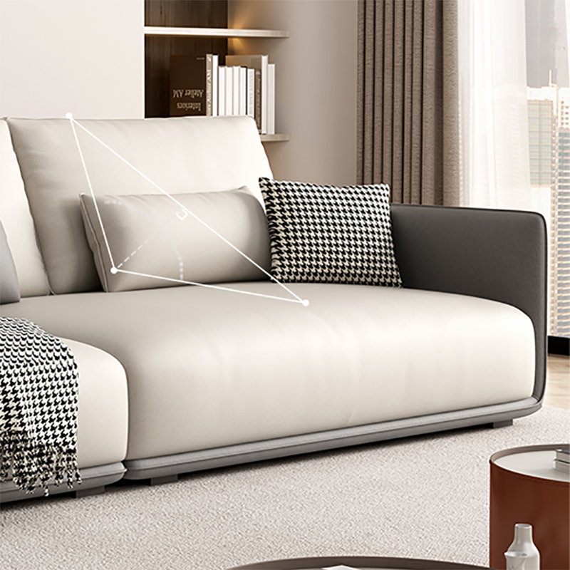 Modern White Pillows Square Arm Living Room Faux Leather Seating