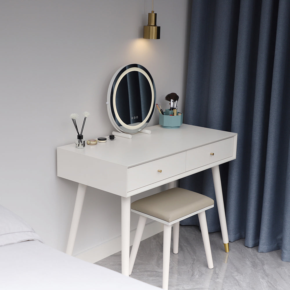 White Solid Wood Makeup Vanity Desk Table with Drawers for Bedroom