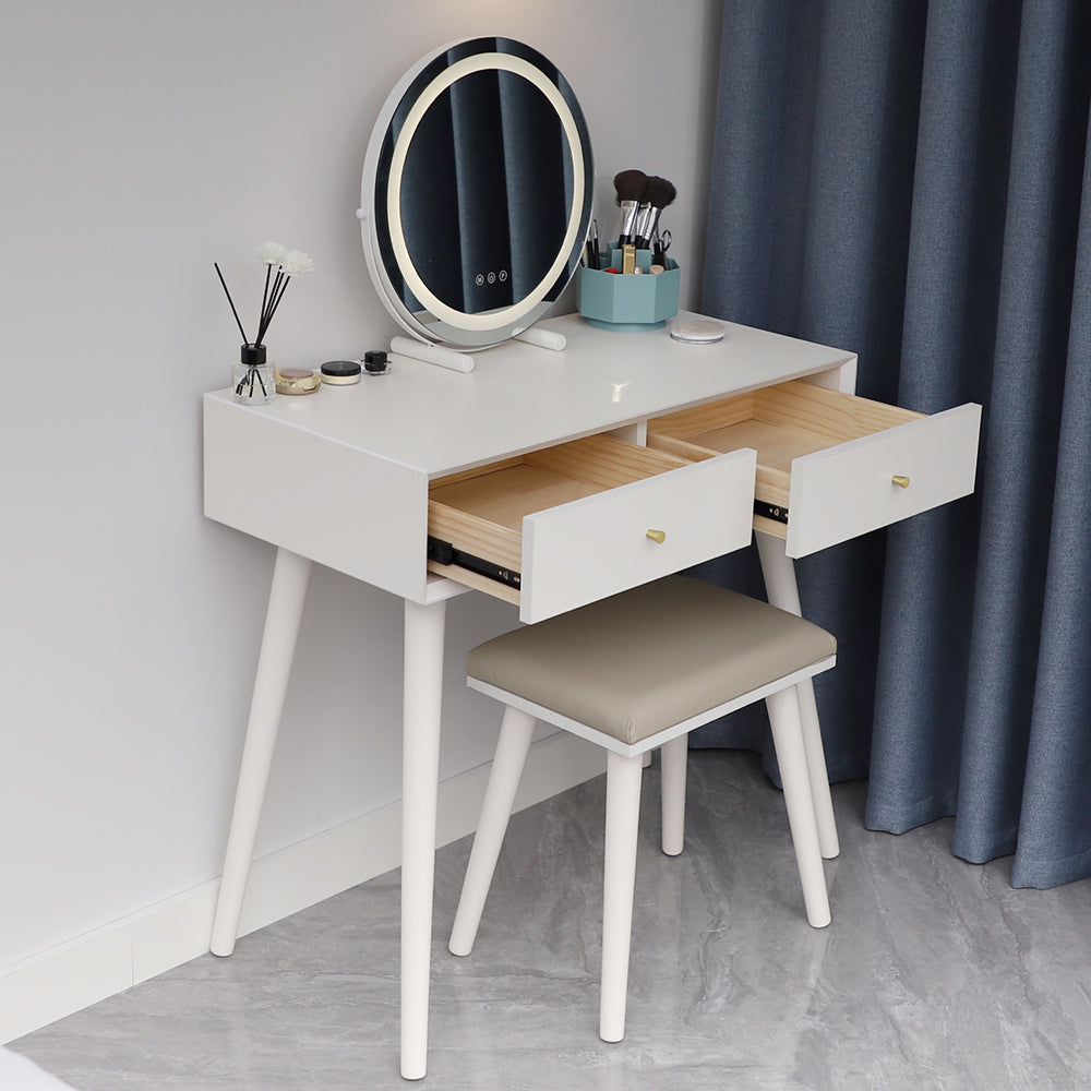 White Solid Wood Makeup Vanity Desk Table with Drawers for Bedroom