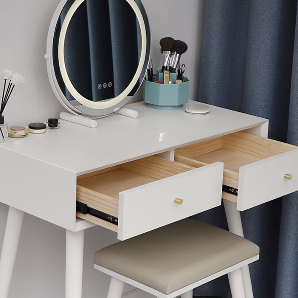 White Solid Wood Makeup Vanity Desk Table with Drawers for Bedroom