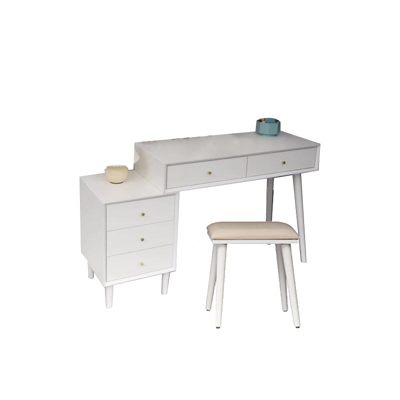 White Solid Wood Makeup Vanity Desk Table with Drawers for Bedroom