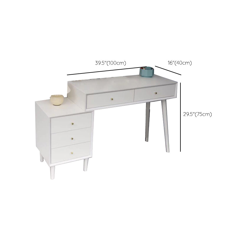 White Solid Wood Makeup Vanity Desk Table with Drawers for Bedroom