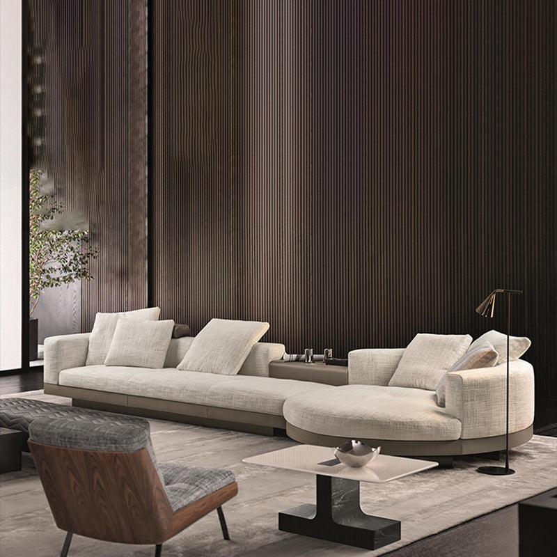 Contemporary Genuine Leather Sofa Square Arm Loose Back Sofa with Table
