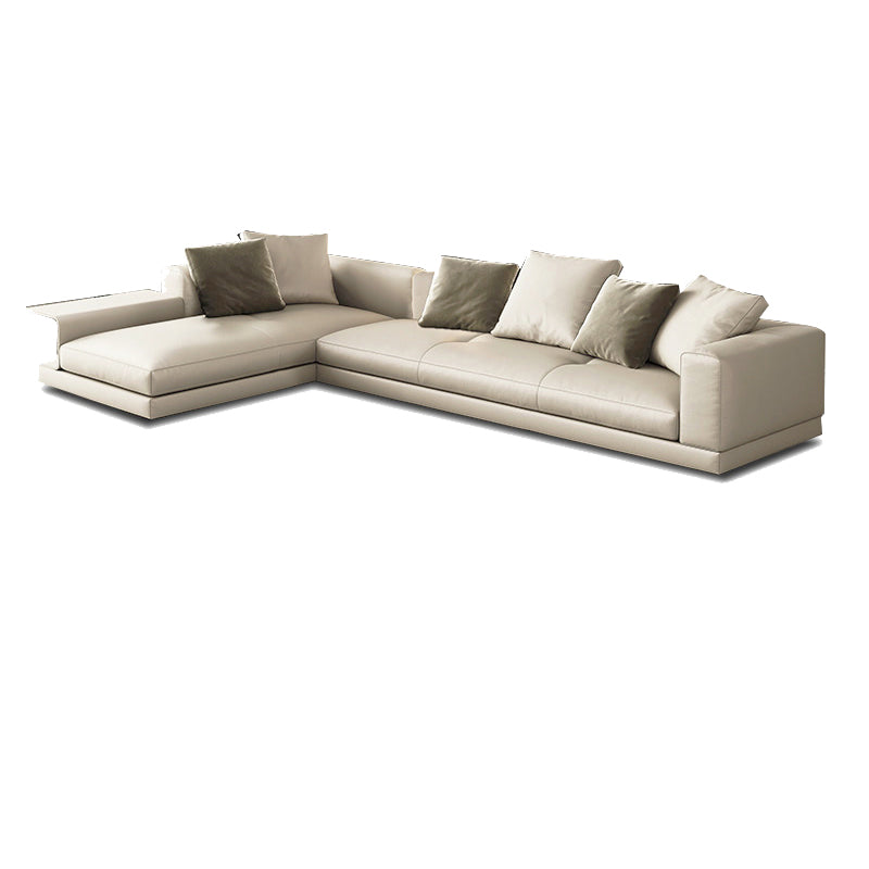 Contemporary Genuine Leather Sofa Square Arm Loose Back Sofa with Table