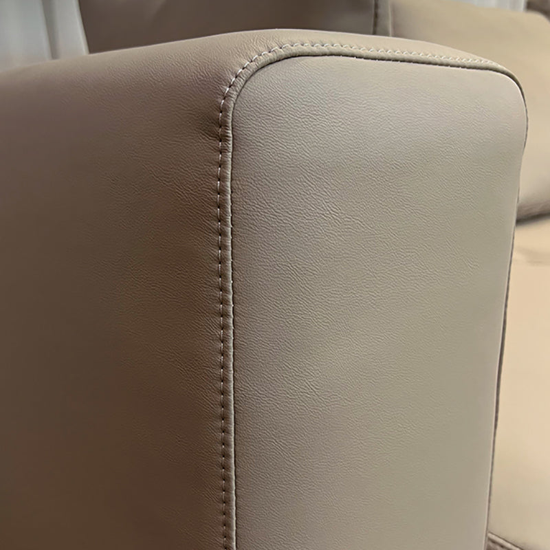 Contemporary Genuine Leather Sofa Square Arm Loose Back Sofa with Table