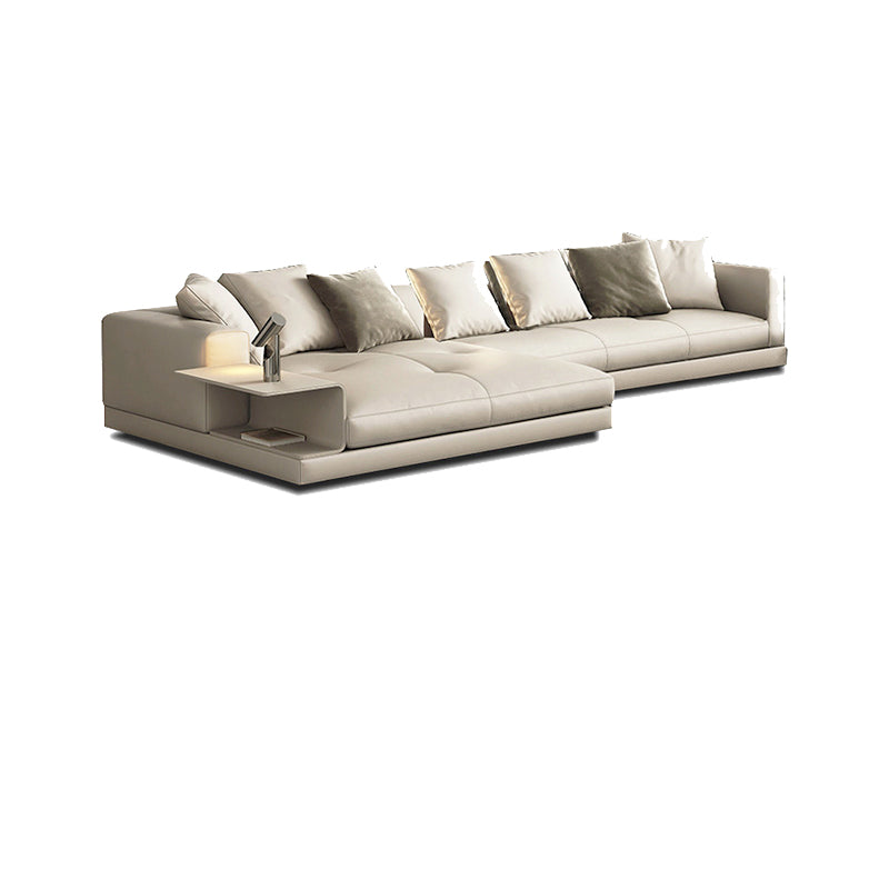 Contemporary Genuine Leather Sofa Square Arm Loose Back Sofa with Table