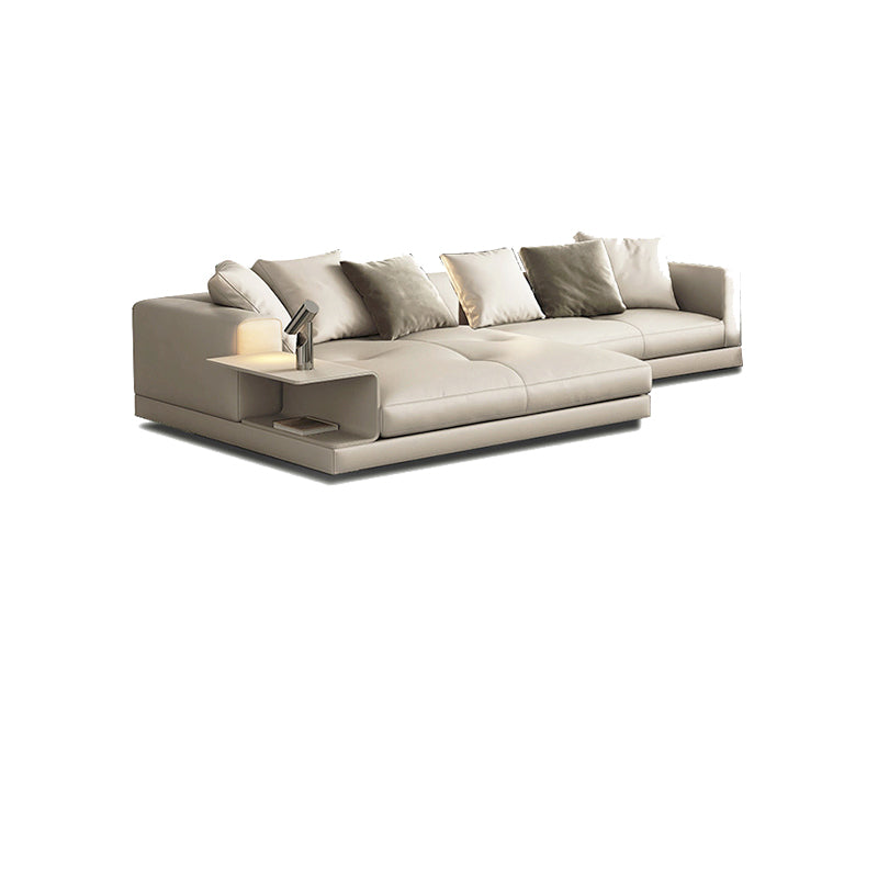 Contemporary Genuine Leather Sofa Square Arm Loose Back Sofa with Table