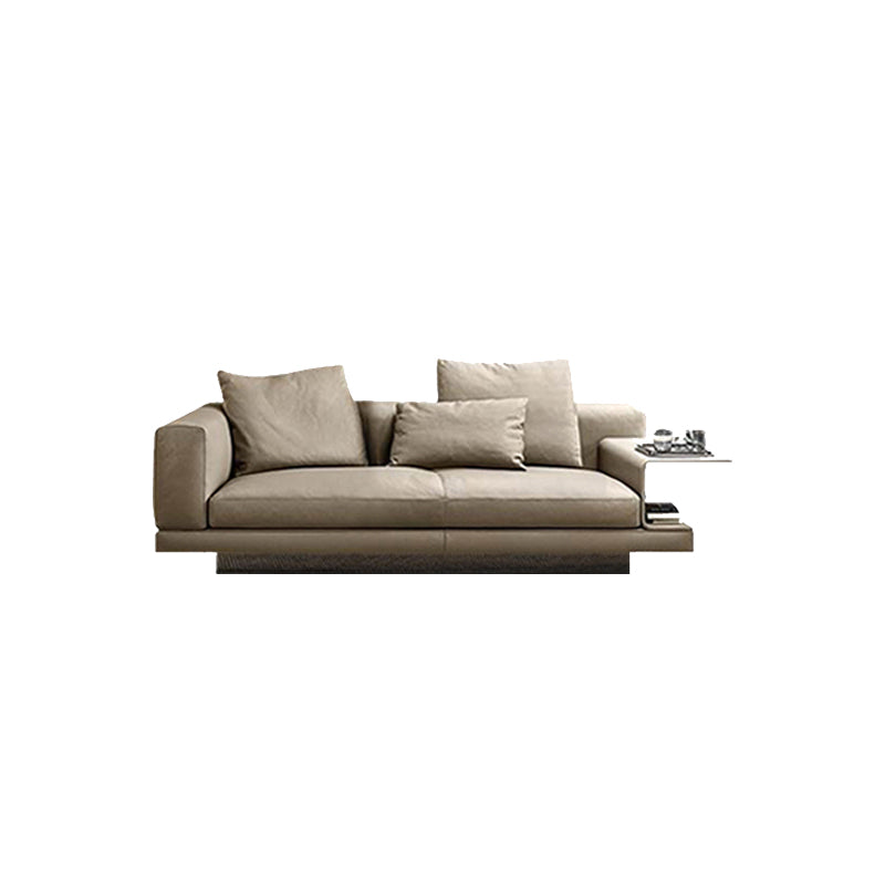 Contemporary Genuine Leather Sofa Square Arm Loose Back Sofa with Table