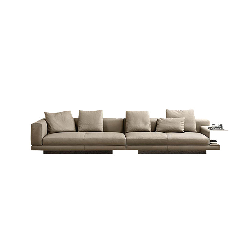 Contemporary Genuine Leather Sofa Square Arm Loose Back Sofa with Table