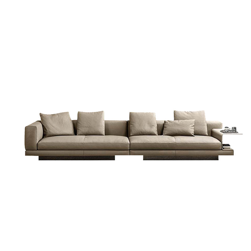 Contemporary Genuine Leather Sofa Square Arm Loose Back Sofa with Table