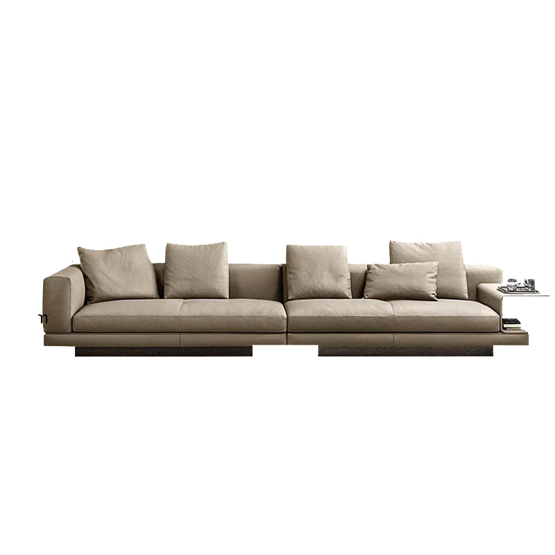 Contemporary Genuine Leather Sofa Square Arm Loose Back Sofa with Table