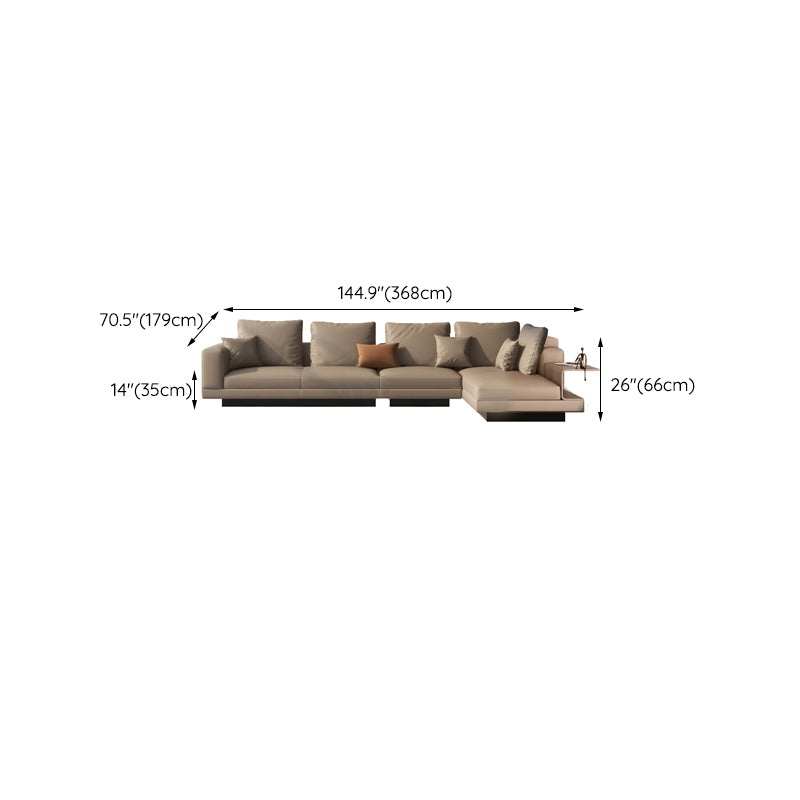Contemporary Genuine Leather Sofa Square Arm Loose Back Sofa with Table