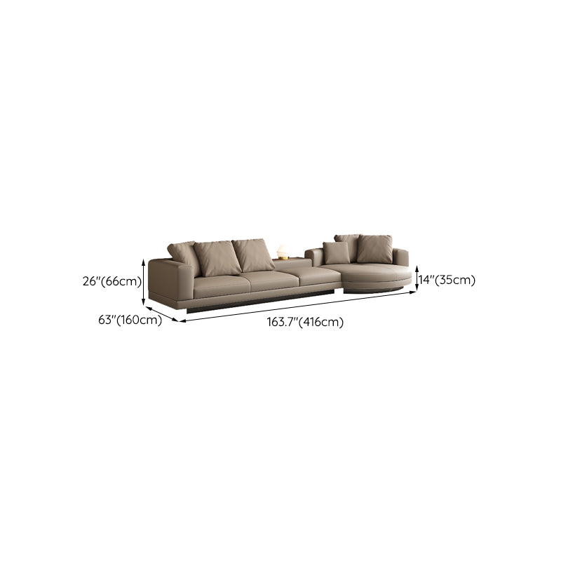 Contemporary Genuine Leather Sofa Square Arm Loose Back Sofa with Table