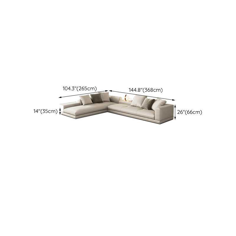 Contemporary Genuine Leather Sofa Square Arm Loose Back Sofa with Table