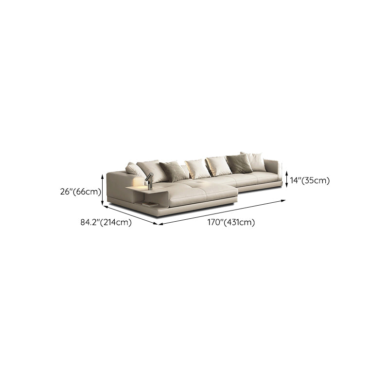 Contemporary Genuine Leather Sofa Square Arm Loose Back Sofa with Table