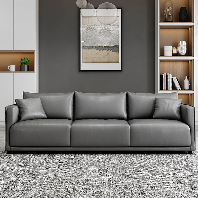 Minimalist 3-Seater Faux Leather Sofa Square Arm Loose Back Sofa