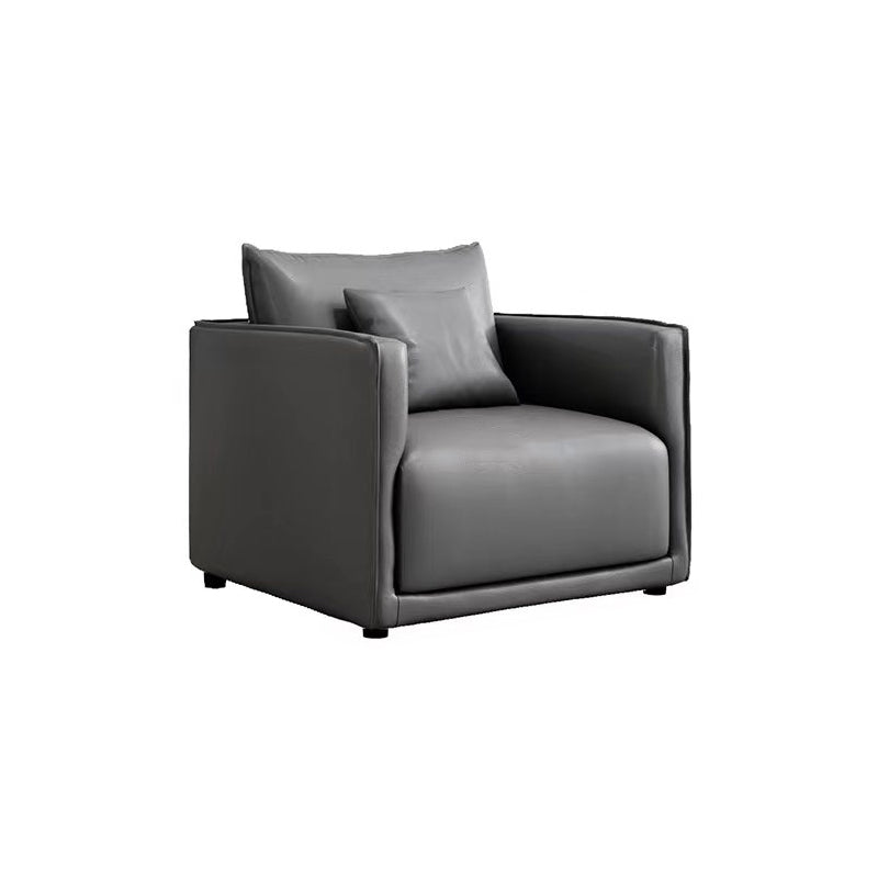 Minimalist 3-Seater Faux Leather Sofa Square Arm Loose Back Sofa
