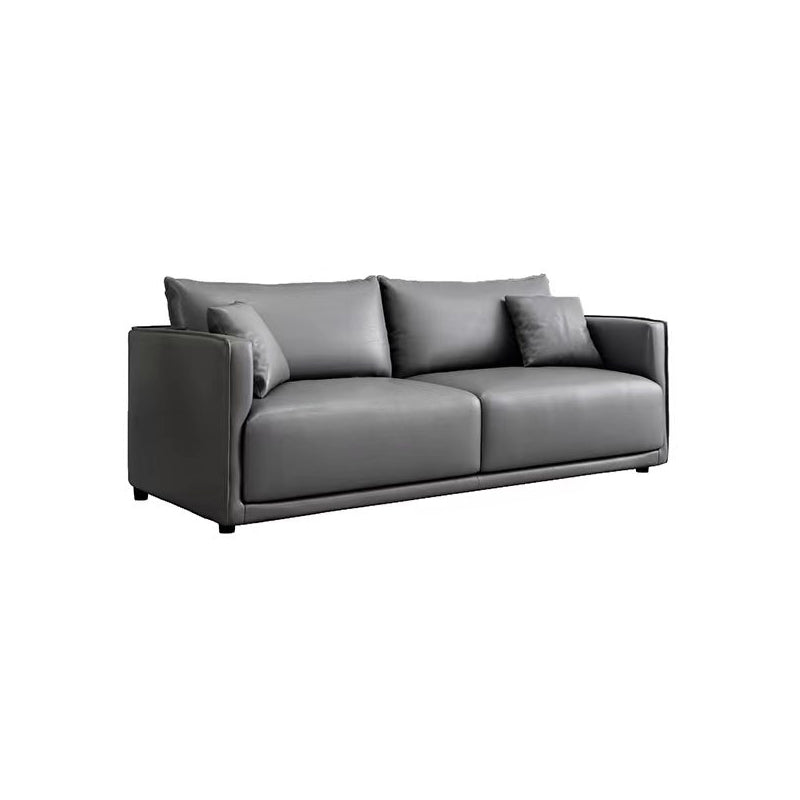Minimalist 3-Seater Faux Leather Sofa Square Arm Loose Back Sofa